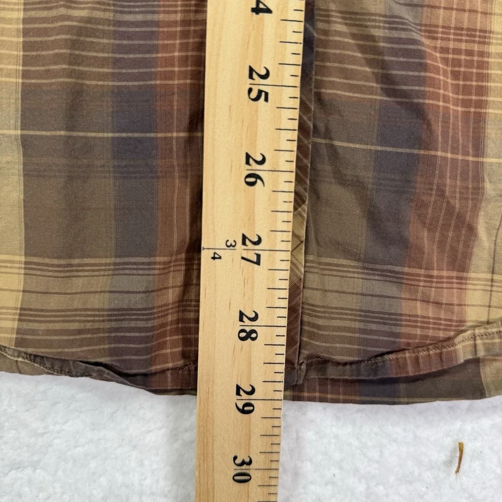 Banana Republic Pearl Snap Western Shirt Mens M Brown Plaid Has Flaws SEE PHOTOS
